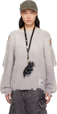 Maison MIHARA YASUHIRO Pull mauve en tricot à effet délavé au soleil