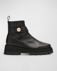 Meena Leather Pearly-Button Ankle Boots
