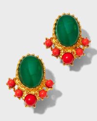 Gold Colorful Stone Clip-On Earrings