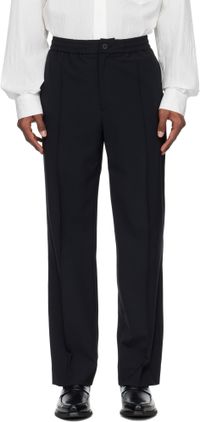 Solid Homme Black Wool Pintuck Banding Pants