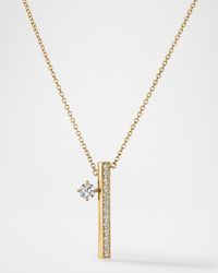 18K Yellow Gold Barre Floating Single Diamond Pave Pendant Necklace