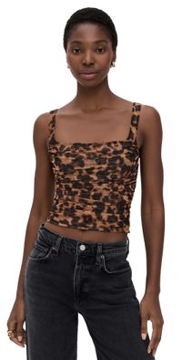 L'AGENCE Rasha Shirred Tank Brown Amur Leopard L