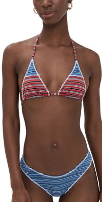 Frankies Bikinis Paradise Cotton Bikini Top Red Summer Stripe XL