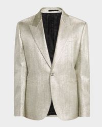 Men's Peak-Lapel Metallic-Woven Evening Jacket