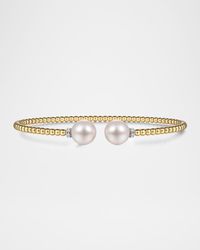 14K Yellow Gold Bujukan Diamond and Pearl Split Bangle