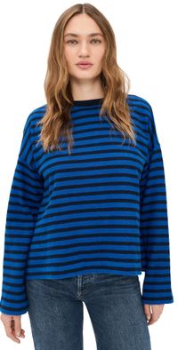 Madewell Easy Crewneck Long Sleeve Tee in Stripe Riviera Coast S