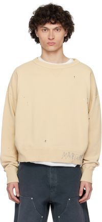 Maison Margiela Pull molletonné beige à logo graffiti