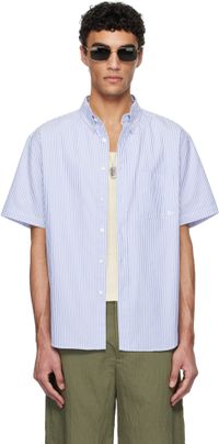 vowels Chemise à manches courtes blanc et bleu à boutons