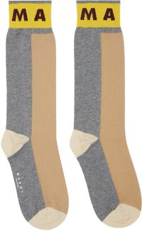 Marni Chaussettes contrastées brun et gris en coton