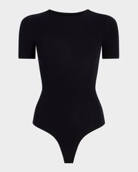 Ballet Short-Sleeve Microfiber Thong Bodysuit