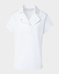 Biker Collar Short-Sleeve Cotton Poplin Stretch Blouse