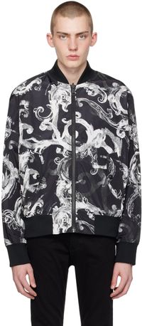 Versace Jeans Couture Blouson aviateur réversible noir et blanc à motif Watercolor Couture