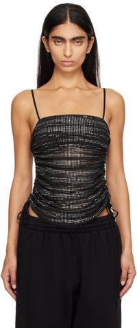 Alexander Wang Black Crystal Hotfix Ruched Camisole