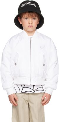 MM6 Maison Margiela Kids White Embroidered Bomber Jacket