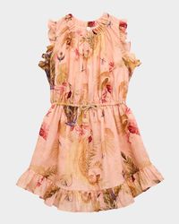 Girl's Rhiannon Feather-Print Dress, Size 1-12