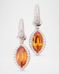 18K White Gold Diamond and Mandarin Garnet Dangle Earrings