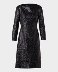 High-Neck Sequin Jersey Long-Sleeve Dress