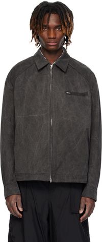 Juun.J Blouson de travail gris en denim de coton à effet délavé