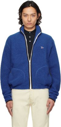 Drake's Blue Boucle Wool Zip Fleece Jacket