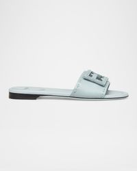 Baguette FF Leather Buckle Flat Slide Sandals