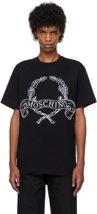 Moschino Black Maxi Laurel Crown Embroidery T-shirt