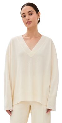 Sablyn Nylah Cashmere Slouchy V Neck Pullover Gardenia S