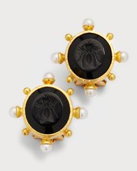 19K Venetian Glass Intaglio Demel Bee Earrings with 3.5mm Pearls
