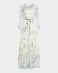 Floral-Print Chiffon Long-Sleeve Maxi Dress