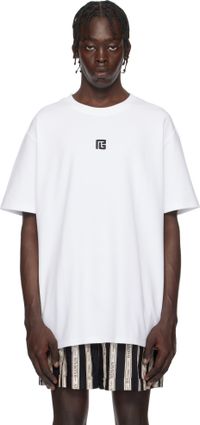Balmain White 'PB' Embroidered T-shirt