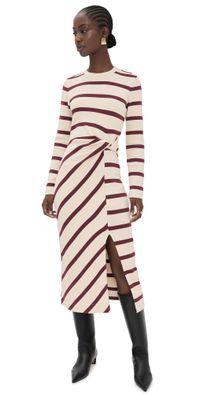 Tanya Taylor Cody Dress Cream/Raisin Wide Stripe L