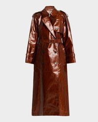 Ristos Shiny Coated Belted Trench Coat