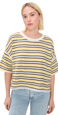 Free People Clean Rugby Tee Yellow Combo M