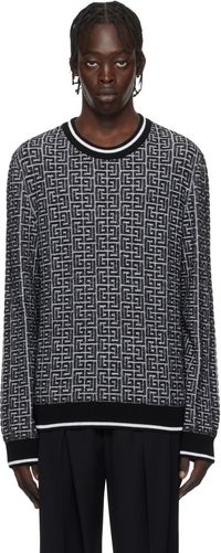 Balmain Black 'PB' Labyrinth Knit Sweater