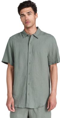 Onia Standard Short Sleeve Linen Shirt Agave S