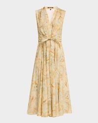 Junia Pleated Watercolor-Print Midi Dress