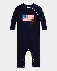 Boy's American Flag Cashmere Romper, Size Newborn-12M