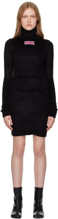 MM6 Maison Margiela Black Furry Jersey Minidress