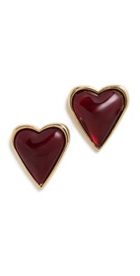 By Adina Eden Crimson Red Heart Bezel Stone Stud Earrings Red One Size
