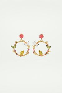 Les Nereides - Boucles d'oreilles tiges pendantes papillons émaillés et éléments végétaux - Taille Unique - Multicolore
