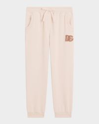 Girl's DG Sequined Felpa Patch Sweatpants, Size 4-6