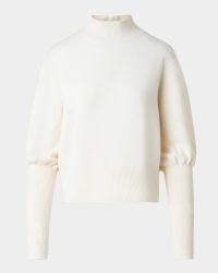 Mock Neck Blouson-Sleeve Cashwool Sweater