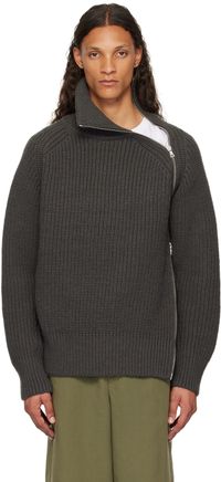 Dries Van Noten Col roulé gris en tricot côtelé