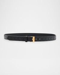 Watch-Buckle Intrecciato Leather Belt