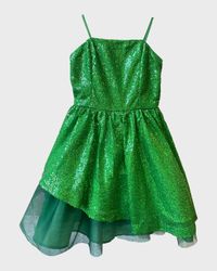 Girl's Sequined Peek-a-Boo Tulle Dress, Size 7-16