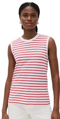 ATM Anthony Thomas Melillo Stripe Classic Jersey Sleeveless Boy Tee White/Cardinal Red M