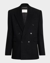 Men's Pinstripe Double-Breasted Peak Lapel Sport Coat