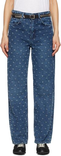 rag & bone Blue Shea Textured Ankle-Length Relaxed Straight Jeans