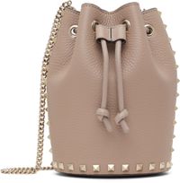 Valentino Garavani Taupe Mini Drawstring Rockstud Bag