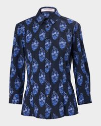 Bouquet-Print Button-Down Icon Blouse