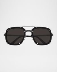Men's Double-Bridge Metal Rectangle Sunglasses